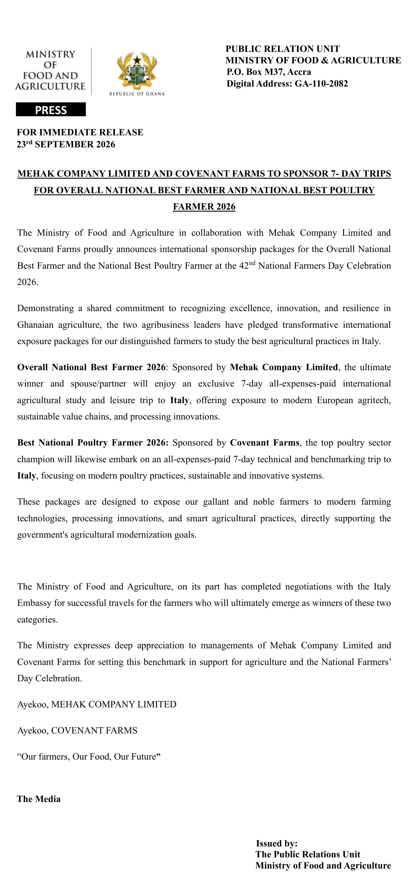 MEHAK PRESS RELEASE